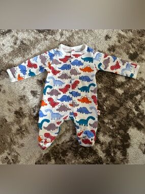 e=mc White Footed One-Piece with Multicolor Dinosaur Print